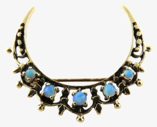 Vintage 14k Yellow Gold Crescent Moon Opal Pin Brooch - Brooch #4594774
