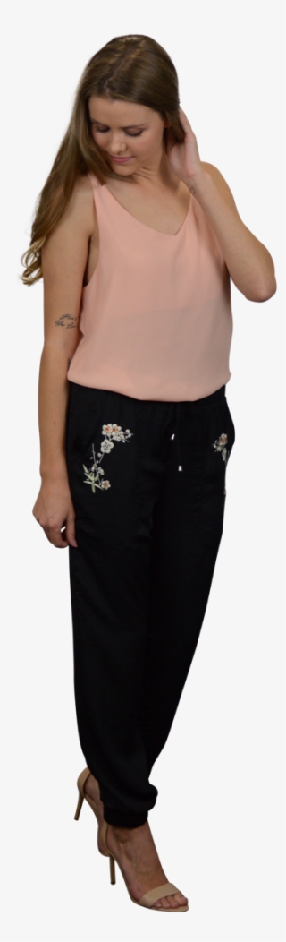 Misha Pant In Black With Ivory Blossoms - Girl #4596354
