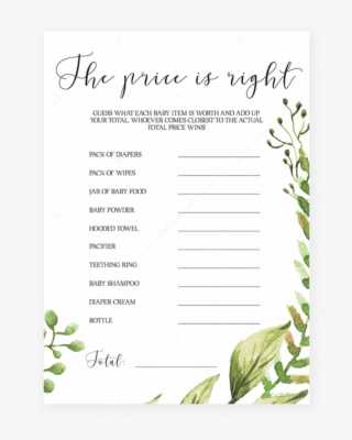 Guess The Price Baby Shower Game Printable Greenery - Baby Shower #4599063