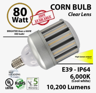 80w Led Corn Cob Light Bulb 10200 Lumens 350 Watt Replacement - 300 Watt Incandescent Led Replacement #4622881