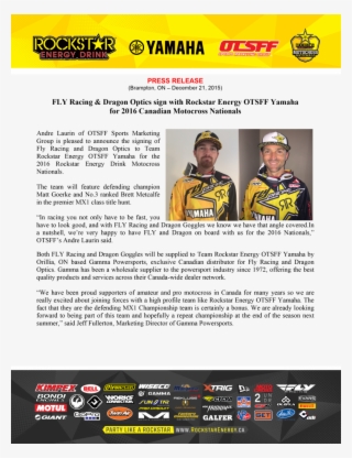 Rockstar Energy Otsff Yamaha Press Release-1 - One Industries Atom Rockstar Helmet Yellow #4631843