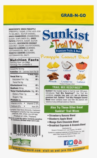 Sunkist Pineapple Coconut Premium Fruit & Nut Trail - Sunkist Trail Mix, Strawberry Banana Blend - 5 Oz #4653054