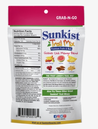Trailmix Guava Chili 5oz Pouch Back Rgb - Sunkist Trail Mix, Blueberry Apple Blend - 5 Oz #4653098