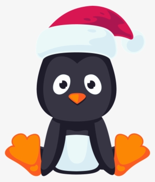 Little Penguin Sitting In A Christmas Hat With Transparent - Pinguim De Natal Png #4660887