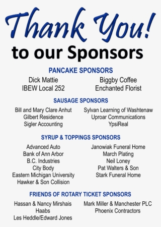 We Appreciate Our Pancake Breakfast Sponsors - Thank You Sponsors Transparent #4684829