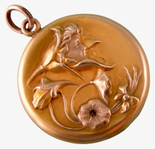 Antique Art Nouveau Locket With Woman's Face In A Flower, - Locket #4686580