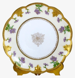 Antique Limoges Plate Tray Purple Flowers On Pale Yellow - Limoges #4695955