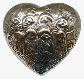 1970s Repoussé Domed Heart Shaped Jewelry Trinket Box - 19th C Heart Shaped Objects #4698050