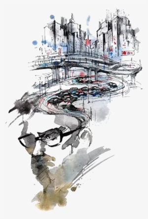 Ink Painting Watercolor Canvas - Art Print: Okalinichenko's Concerns, 61x41in. #470679