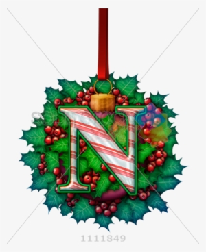 Stock Photo Of 3d Vector Candy Cane N On Holly Leaves - Christmas Ornament #471599