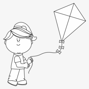 Black And White Girl Flying A Kite Clip Art - Fly A Kite Clipart Black And White #473289