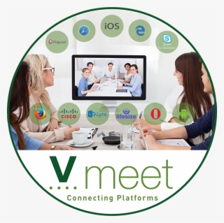 Vmeet Logo Under A Meeting In A Circle With Platform - Convierte Tus Webinars En Una Mina De Oro #4706658