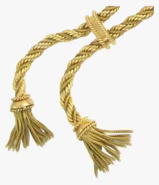 Vintage French 18k Gold Twisted Rope Chain Double Tassel - Gold Rope Transparent #4712285