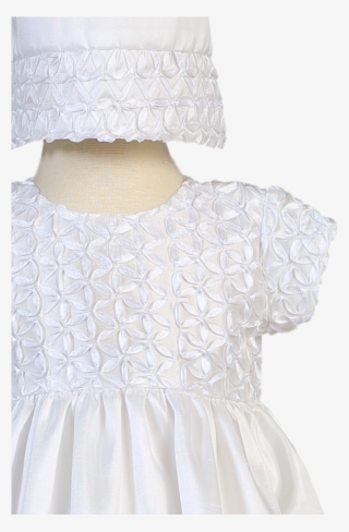 Ribbon Flower Embroidery On White Taffeta Baby Girls - Embroidery #4727083