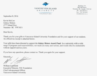 Viu-thankyou - Vancouver Island University Letter Of Acceptance #4737069