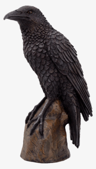 Waiting Raven Statue - Black Raven Bird On Stump Statue Cold Cast Resin Figurine #4755228