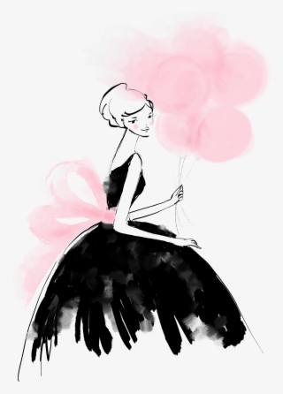 Girl With Balloons Audrey Hepburn Style Illustration - Balloon #4776451