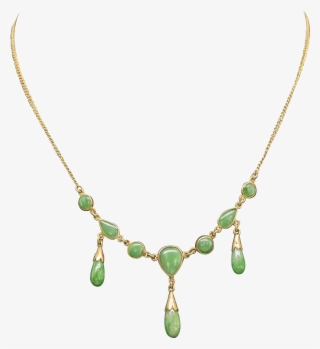 Art Nouveau 1920's Natural, Undyed Greed Jade And 14k - Necklace #4777775