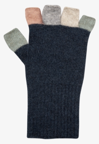 Multicolour Fingerless Possum Merino Gloves In Ocean - Glove #4786737