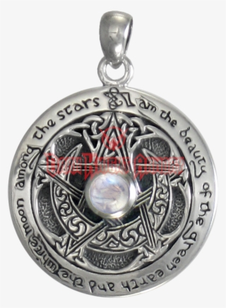 Inscribed Silver Crescent Moon Pentacle Pendant With #4788617