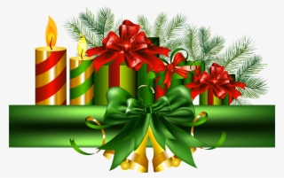 Christmas Green Decoration With Golden Bells Png Clipart - Christmas Bell Png File #485842