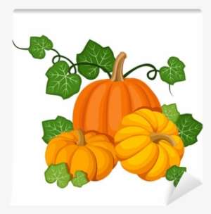 Three Orange Pumpkins - Pumpkin With Leaves Clipart #486482