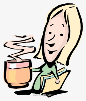 Cartoon Woman With A Cup Of Coffee Royalty Free Vector - Woman Drinking Coffee Clipart Png #487244