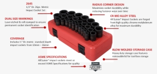 View Larger - Sunex 2645 1/2-inch Drive Metric Impact Socket Set, #4843109