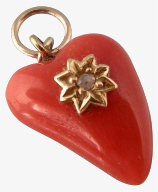 Coral, Diamond And 14k Gold Heart, Antique Victorian - Jewellery #4857255