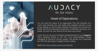Audacy Singapore Is Looking For A Head Of Operations - Secunda Tv #4885872