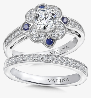 Valina Diamond & Blue Sapphire Halo Engagement Ring - Valina 14k White Gold Engagement Ring Mounting | Diamond #4887404
