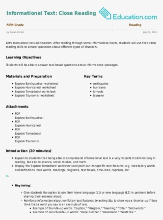 Close Reading - Objectives Of Comprehension For Grade 4 #4899235