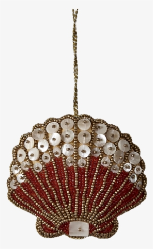 Bead And Mother Of Pearl Ornament, 4" Scallop Red Gold #498821