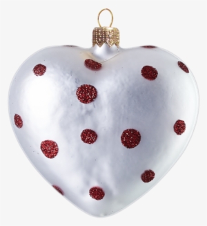 Silver Heart With Red Polka Dots Christmas Ornament, - Christmas Ornament #499348