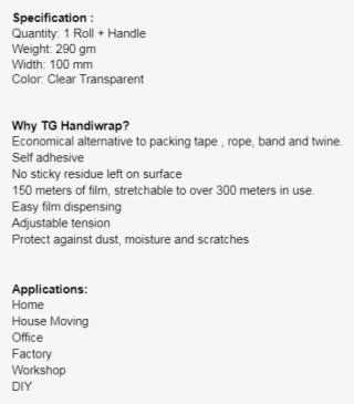 1 X Tg Handiwrap Multi Purpose Mini Stretchwrap / Stretch - Document #4933302