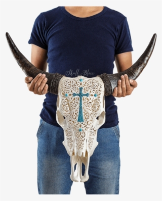 Carved Cow Skull // Xl Horns - Skull #4957229