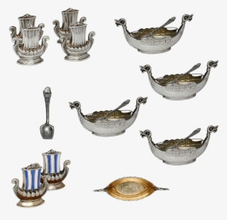 Sterling Viking Ship Salt Cellars With Mini Salt & - Salt And Pepper Shakers #4965892