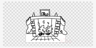 Fireplace Coloring Png Clipart Coloring Book Santa - Christmas Black And White Outline #4996170