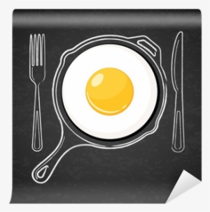 Fried Egg And Hand Drawn Outline Watercolor Pan, Fork - Egg #50328
