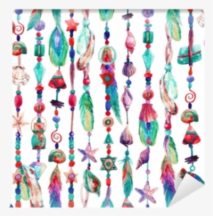 Watercolor Colorful Chains With Sea Shells, Beads, - Jewellery #50435