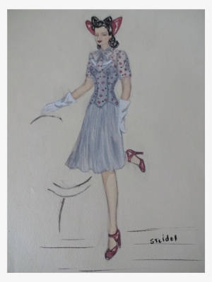 Artist Fashion Plate Vintage 1950s Pincurls Side Rolls - Dress #51499