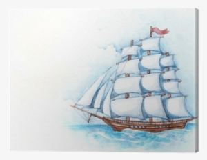 Watercolor Illustration Of Ship Canvas Print • Pixers® - Telescope Map Compass #52641