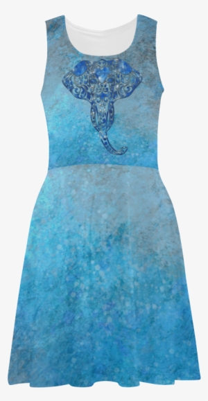 A Blue Watercolor Elephant Portrait In Denim Look Atalanta - Cocktail Dress #53345