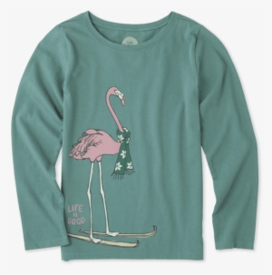 Girls Festive Flamingo Long Sleeve Crusher Tee - Sleeve #55428
