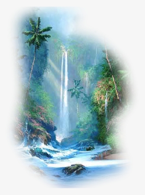 Blue Drawing Waterfall - Tropical Island Waterfall Drawing #56234