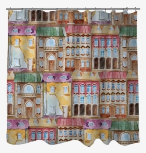 Watercolor Seamless Pattern Of Bright Old Building - Shelf #59164