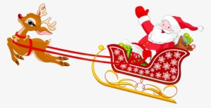 Santa And Reindeer With Sled Png Clipart - Santa Claus Sleigh Cartoon #59982