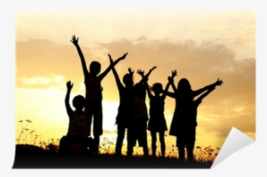 Silhouette, Group Of Happy Children Playing On Meadow, - Silhouette #508968