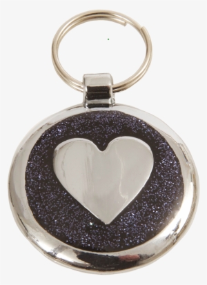 Luxury Designer Dog Tag Glitter Black Glint Heart Shimmer - Keychain #509256