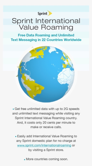 Sprint Expands Free Data Roaming To Colombia, Denmark, - Earth #5000105